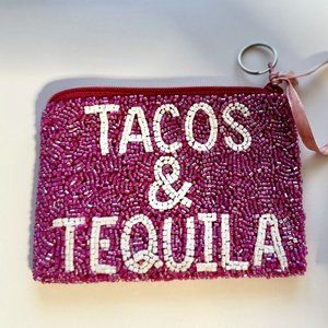 PINK BEADED COIN PURSE ( TACO AND TEQUILA)